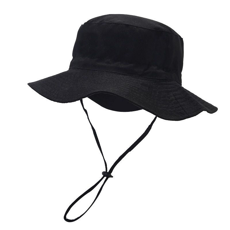 Wholesale Cotton Solid Color Kids Bucket Hat with Windproof Rope